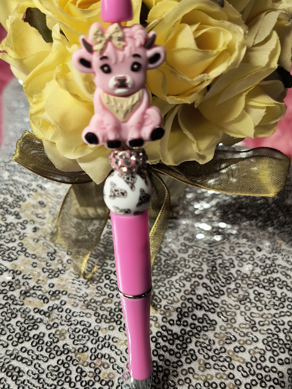Pink Cow Charm Pen - Cute Decorative Ballpoint